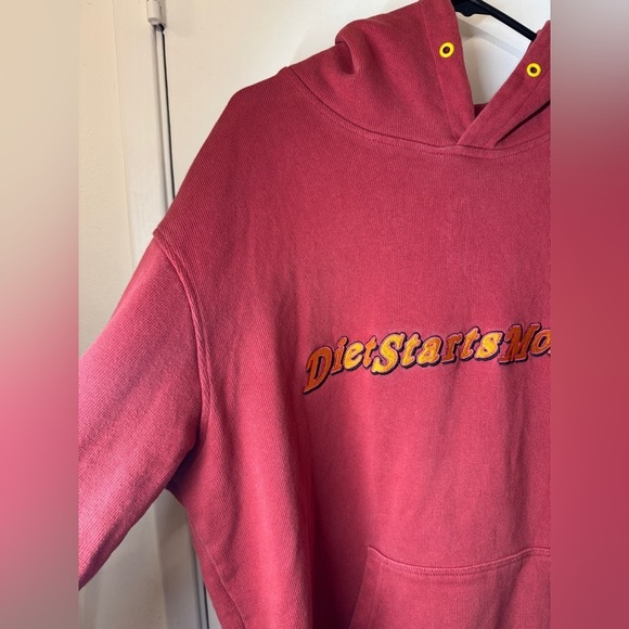 Diet Starts Monday Cotton French Terry Graphic Spellout Red Hoodie Size XL - Picture 2 of 13